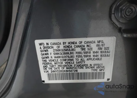 2008 Acura Mdx Technology Package from USA, damaged, VIN 2HNYD283X8H507216